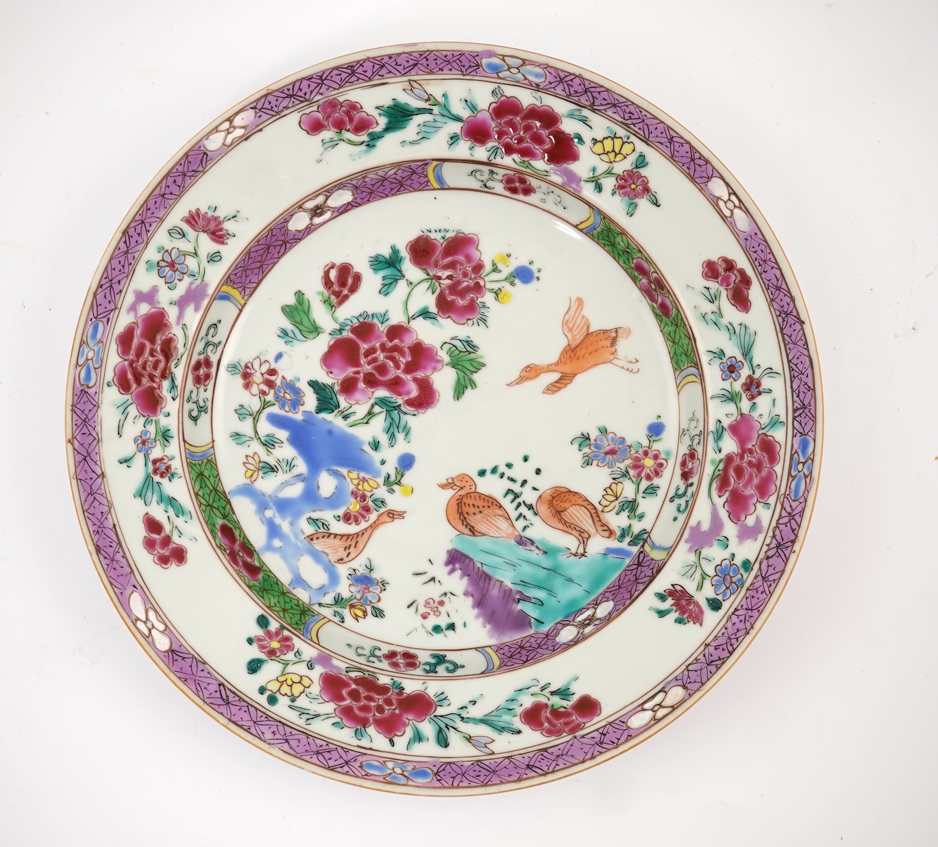 A Chinese famille rose ’ducks’ plate, Qianlong period